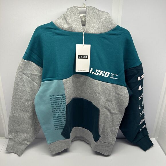 LSKD Deconstructed Hoodie Gray Dark Green Men Size XS New with Tags - Picture 1 of 9